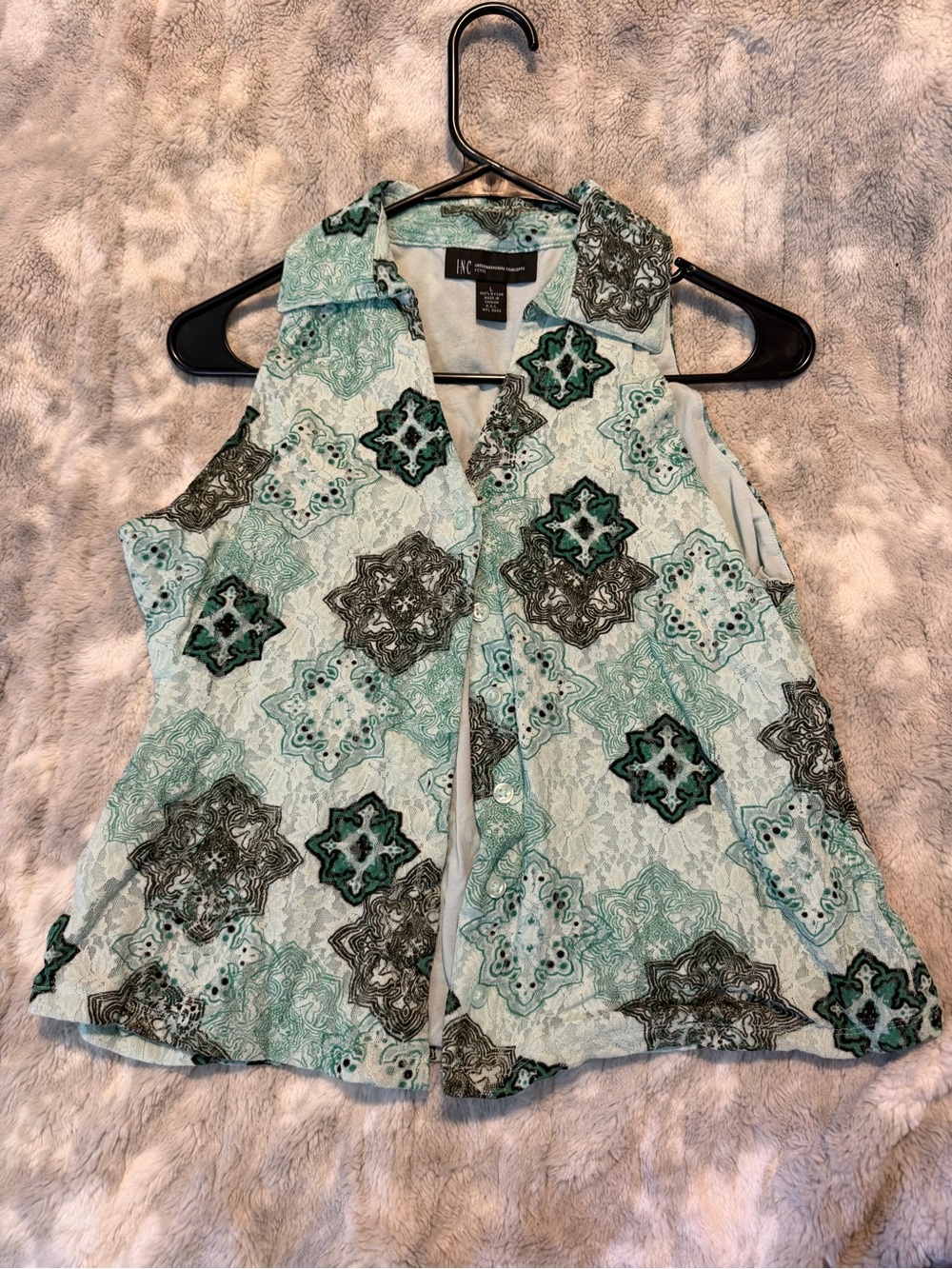 INC International Concepts Vintage Y2K Lace Collared Tank Top